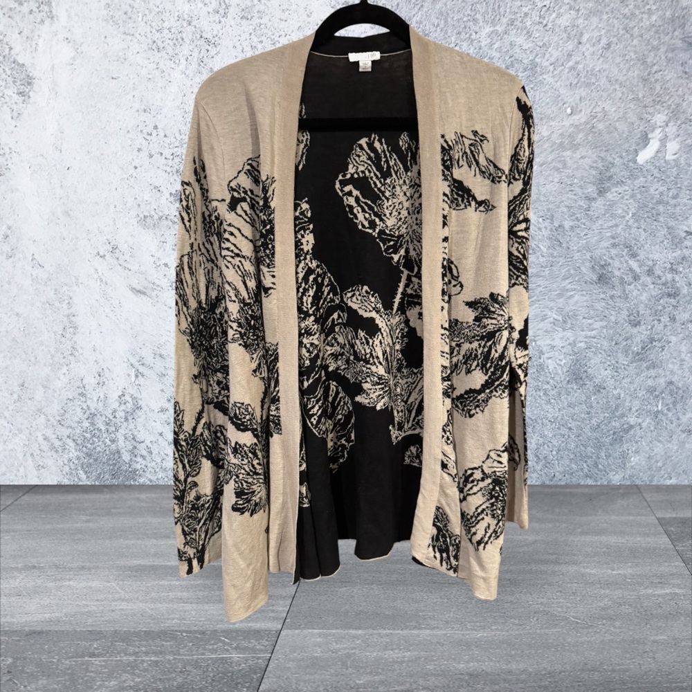 J. Jill Tan and Black Floral Cardigan
